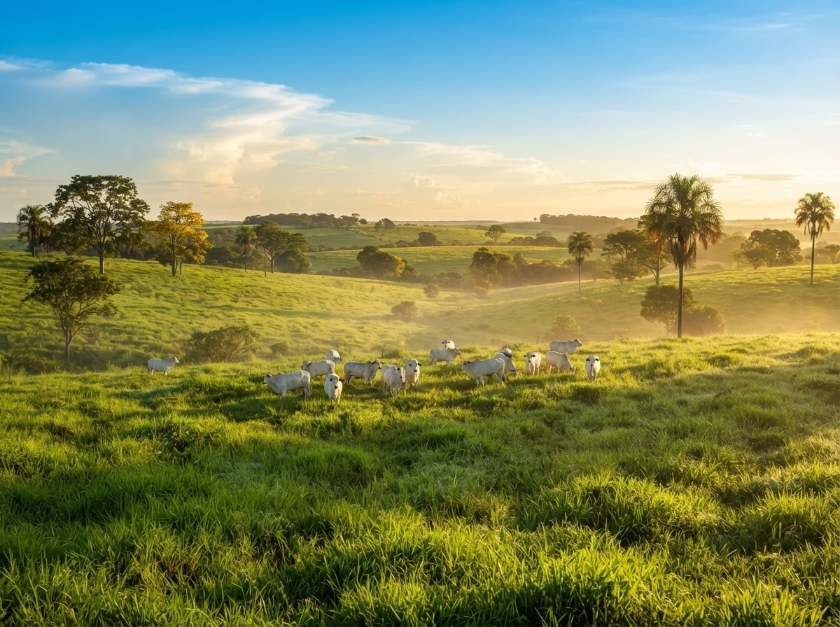Brazilian pasture landscape at golden hour