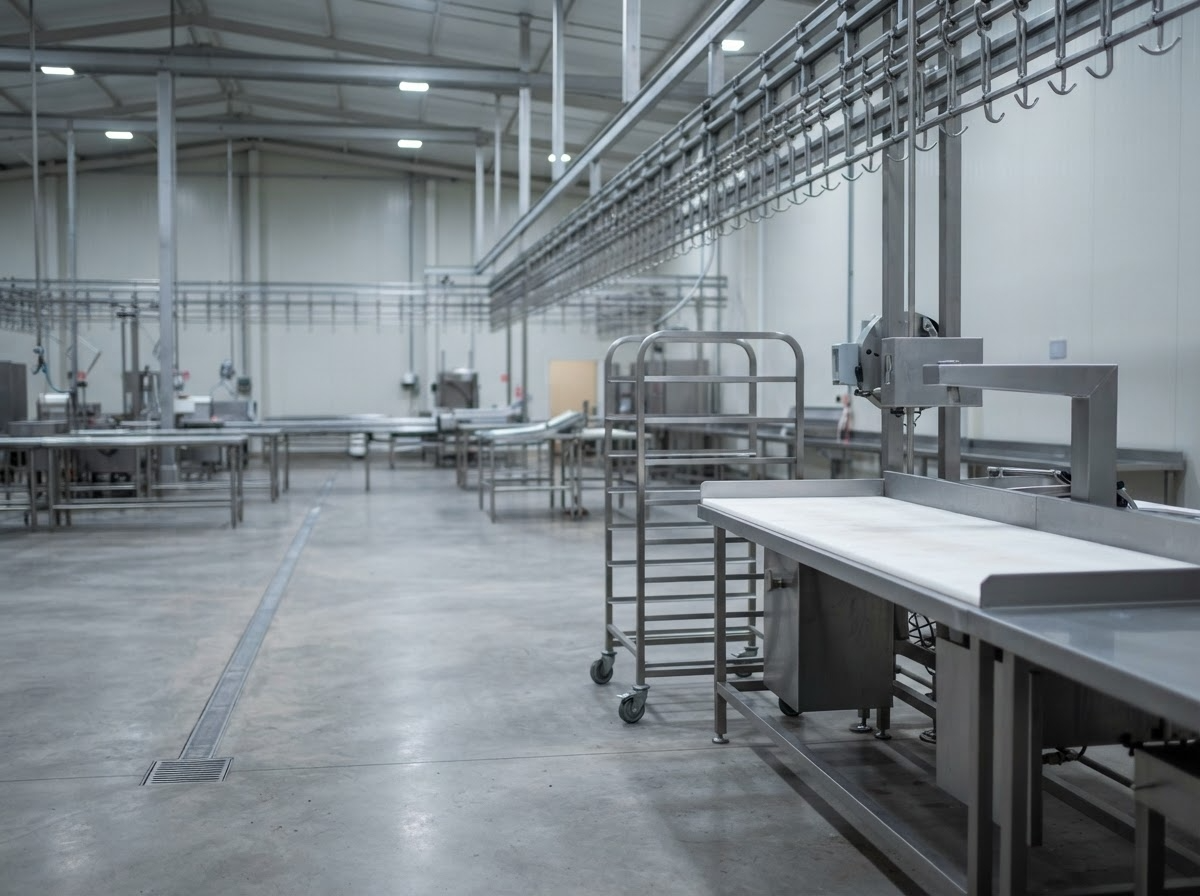 Clean stainless-steel meat processing facility